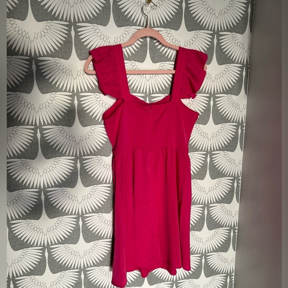 Hot Pink Simple Ruffle Tank Top Dress - Size: Small | Sun Dress - Picture 2 of 6